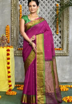 Handloom Pure Silk Cotton Gadwal Saree in Magenta