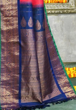 Handloom Pure Silk Gadwal Saree in Orange and Pink Dual Tone
