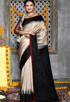 Handloom Pure Silk Gadwal Saree in Light Beige
