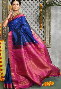 Handloom Pure Silk Gadwal Saree in Royal Blue