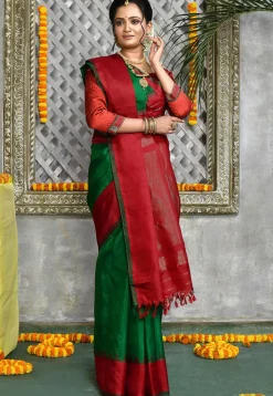 Handloom Pure Silk Gadwal Saree in Green
