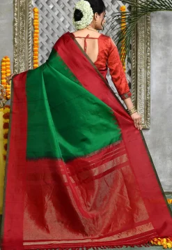 Handloom Pure Silk Gadwal Saree in Green