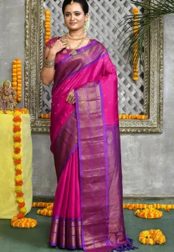 Handloom Pure Silk Gadwal Saree in Pink
