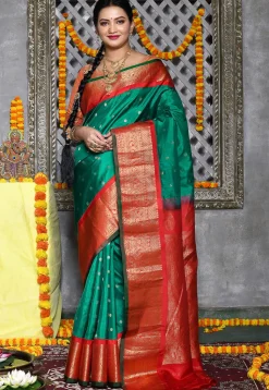 Handloom Pure Silk Gadwal Saree in Green