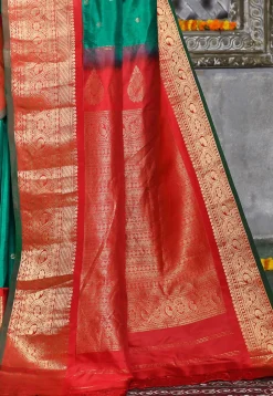 Handloom Pure Silk Gadwal Saree in Green