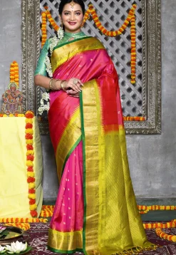 Handloom Pure Silk Gadwal Saree in Pink