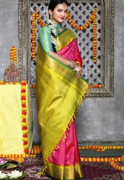 Handloom Pure Silk Gadwal Saree in Pink