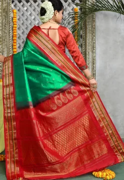 Handloom Pure Silk Gadwal Saree in Green