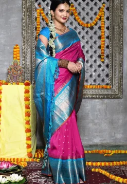 Handloom Pure Silk Gadwal Saree in Magenta