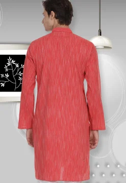 Handloom South Cotton Kurta in Coral Red