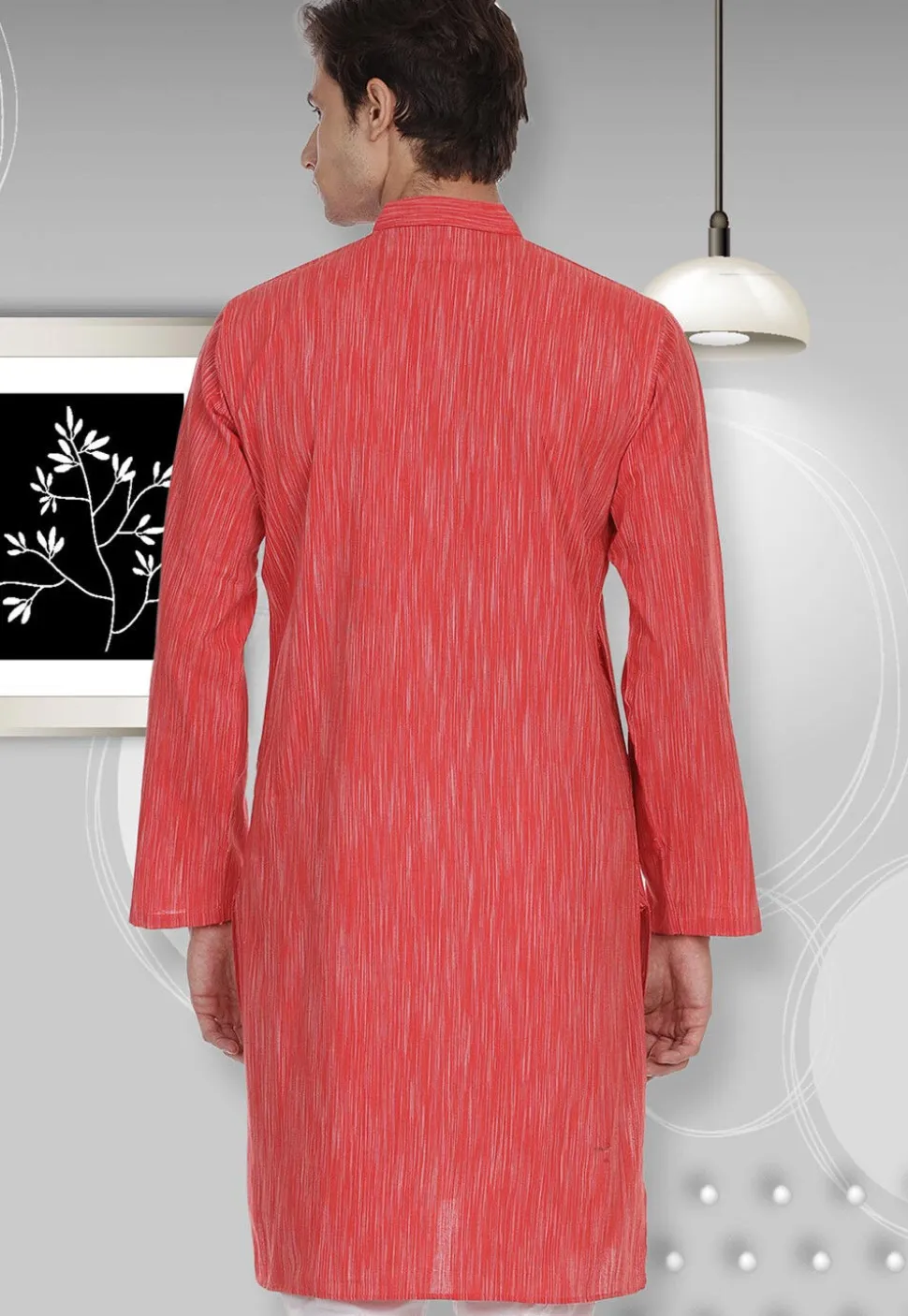 Handloom South Cotton Kurta in Coral Red