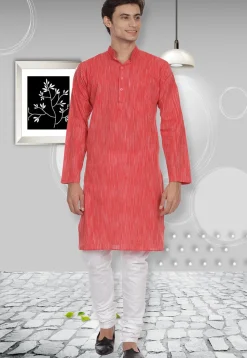 Handloom South Cotton Kurta in Coral Red