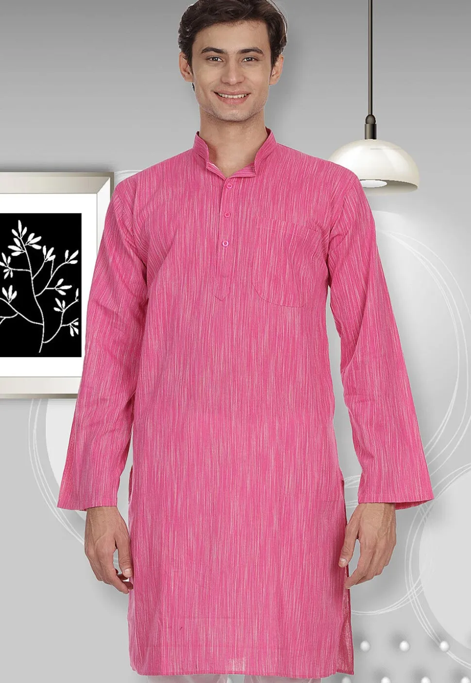 Handloom South Cotton Kurta in Pink