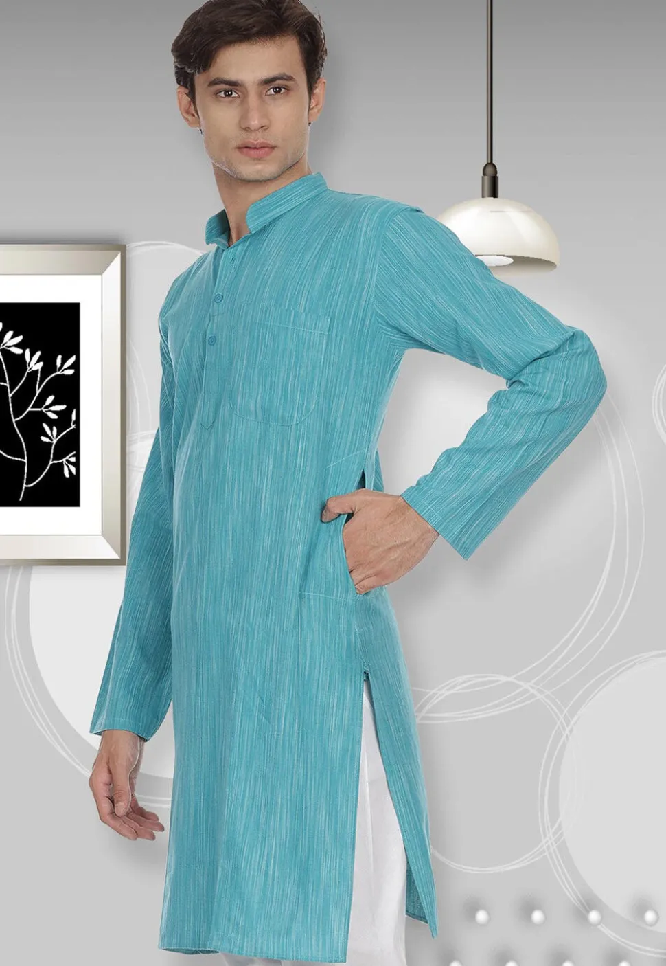 Handloom South Cotton Kurta in Light Blue