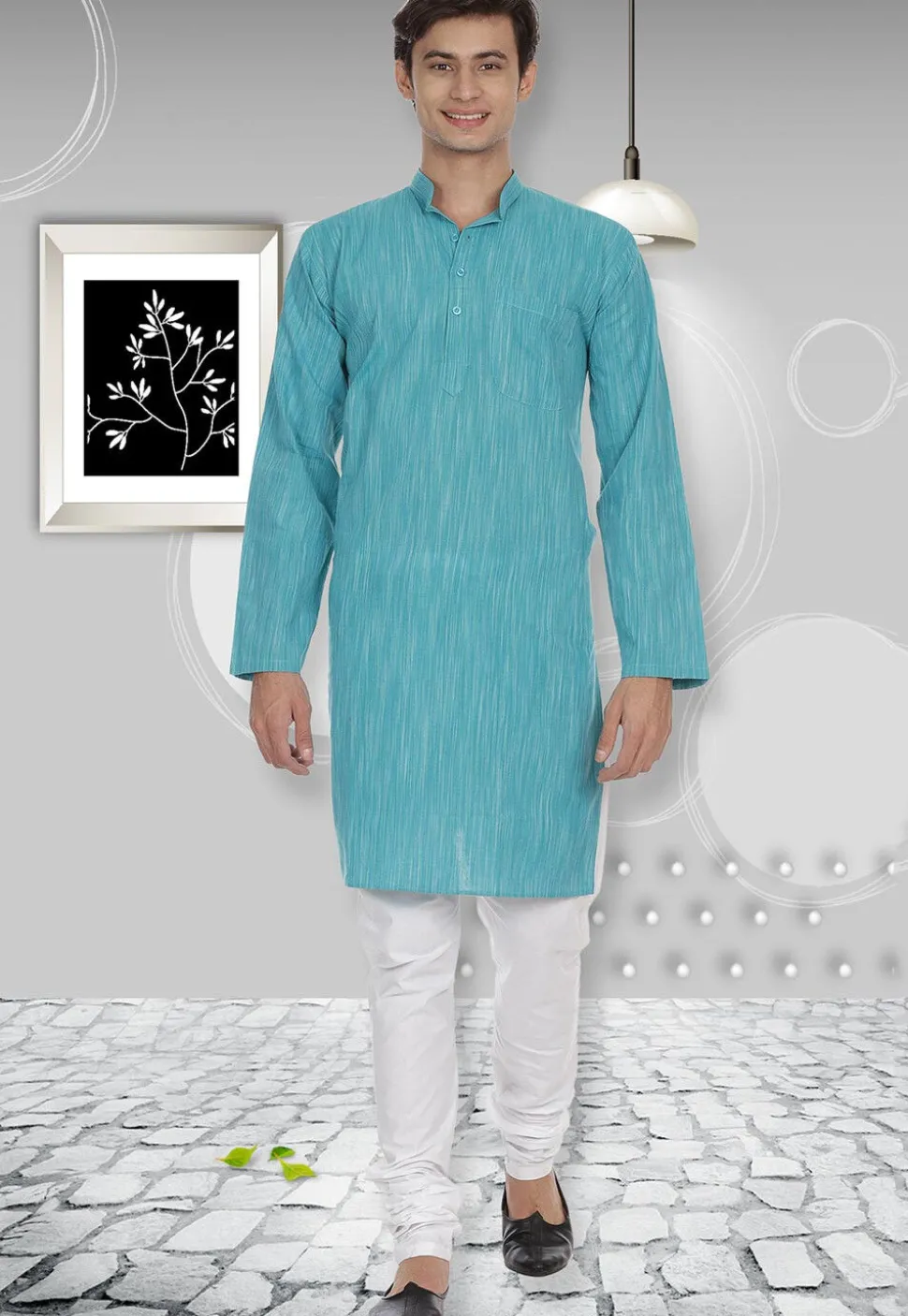 Handloom South Cotton Kurta in Light Blue
