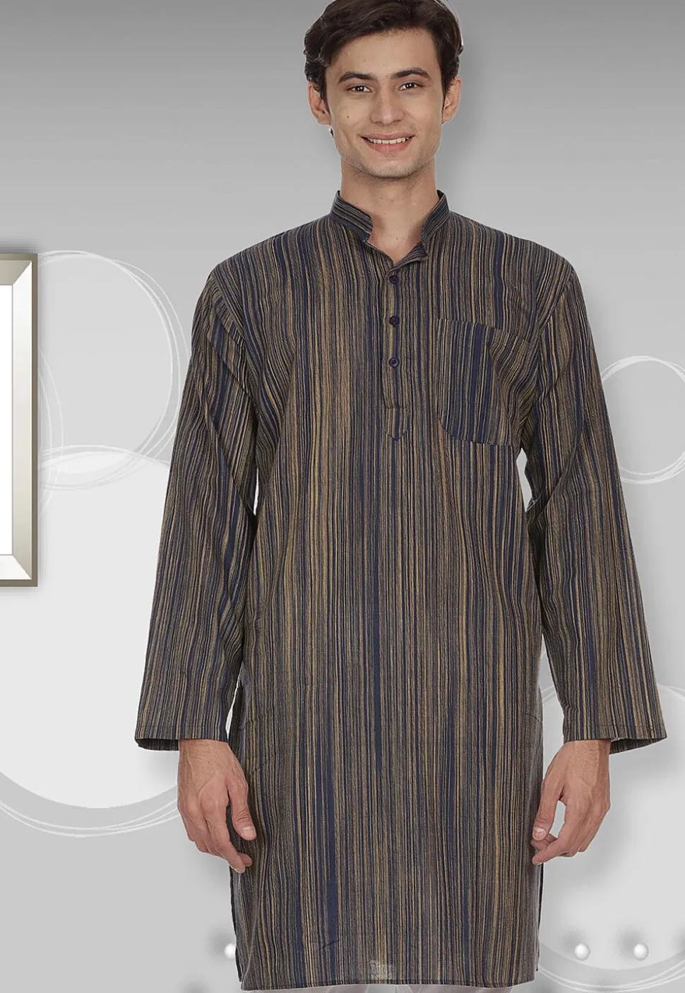 Handloom South Cotton Kurta in Navy Blue