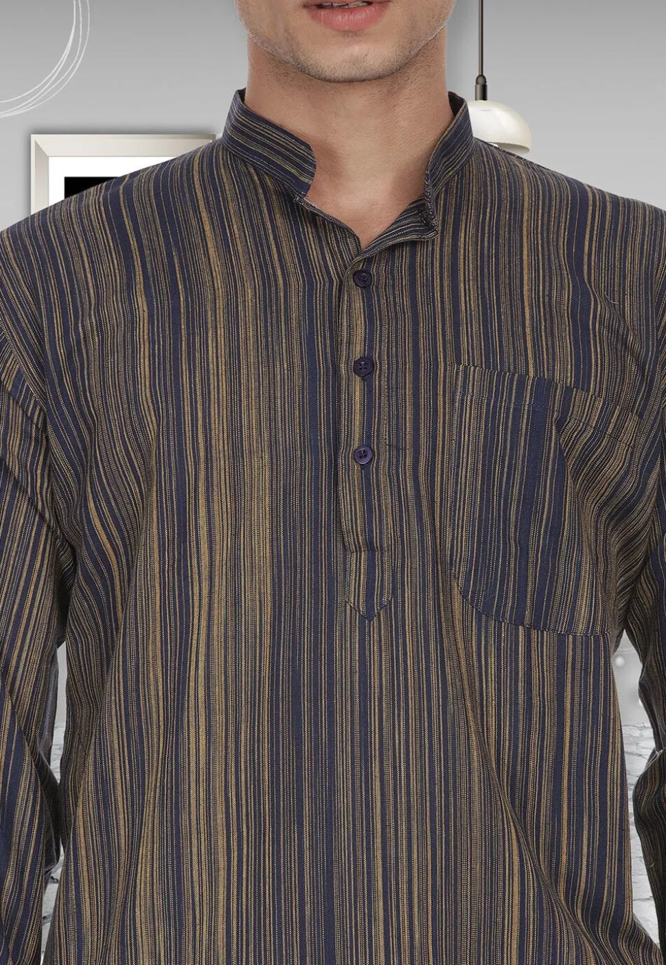 Handloom South Cotton Kurta in Navy Blue
