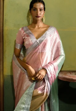 Handloom Tissue Saree in Pink and Multicolor
