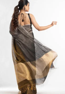 Handloom Tissue Saree in Grey and Old Gold