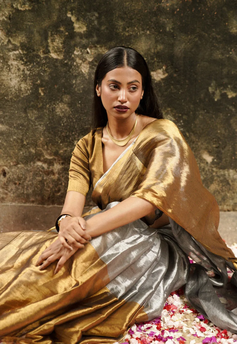 Handloom Tissue Shimmer Saree in Silver and Bronze
