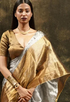 Handloom Tissue Shimmer Saree in Silver and Bronze