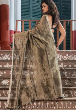 Handloom Tissue Silk Saree in Grey and Golden