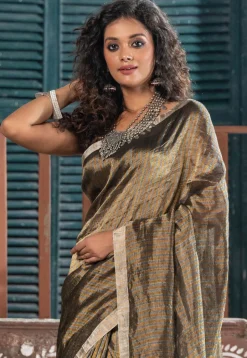 Handloom Tissue Silk Saree in Grey and Golden