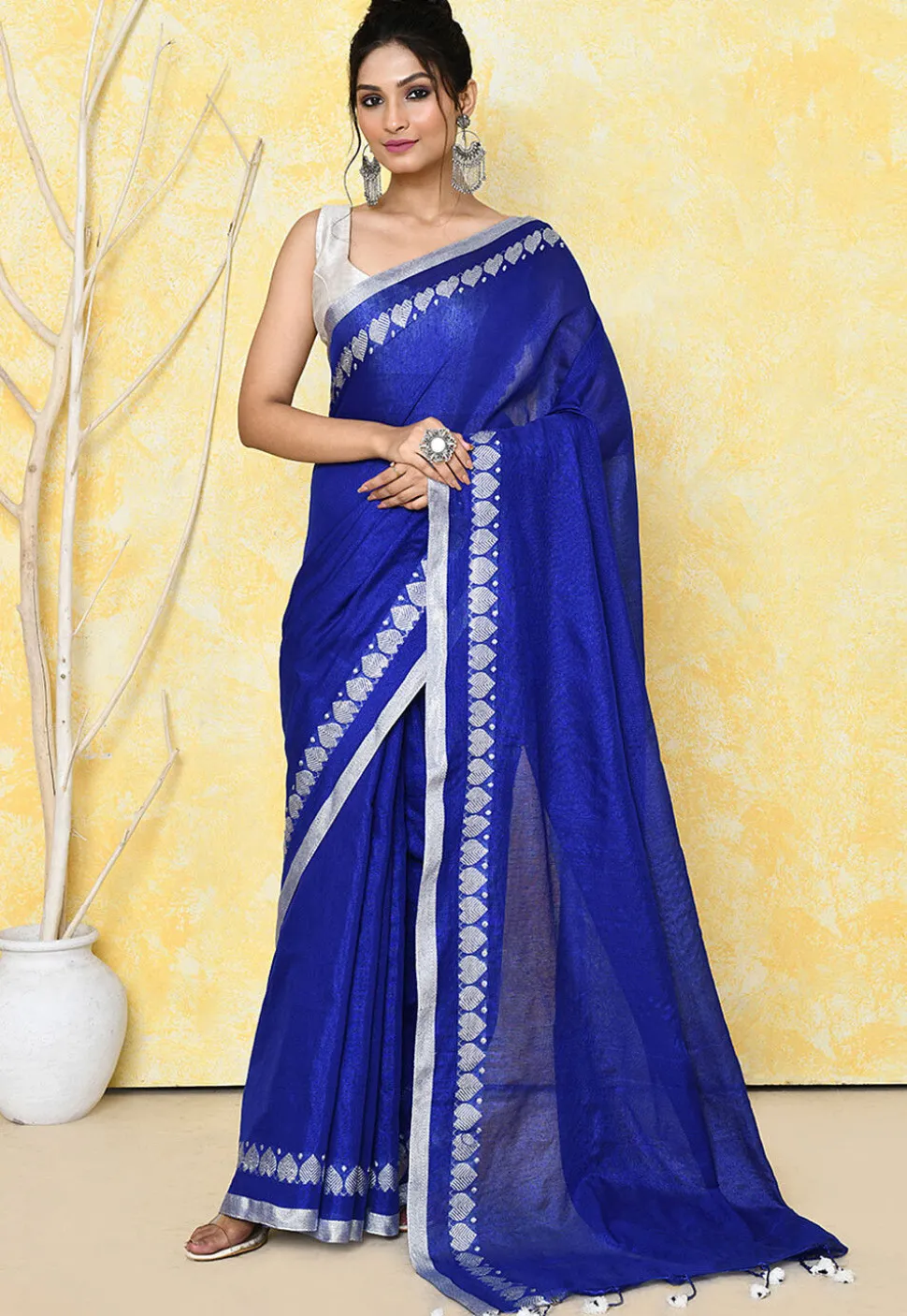 Handloom Tissue Silk Saree in Navy Blue