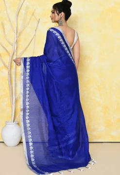 Handloom Tissue Silk Saree in Navy Blue