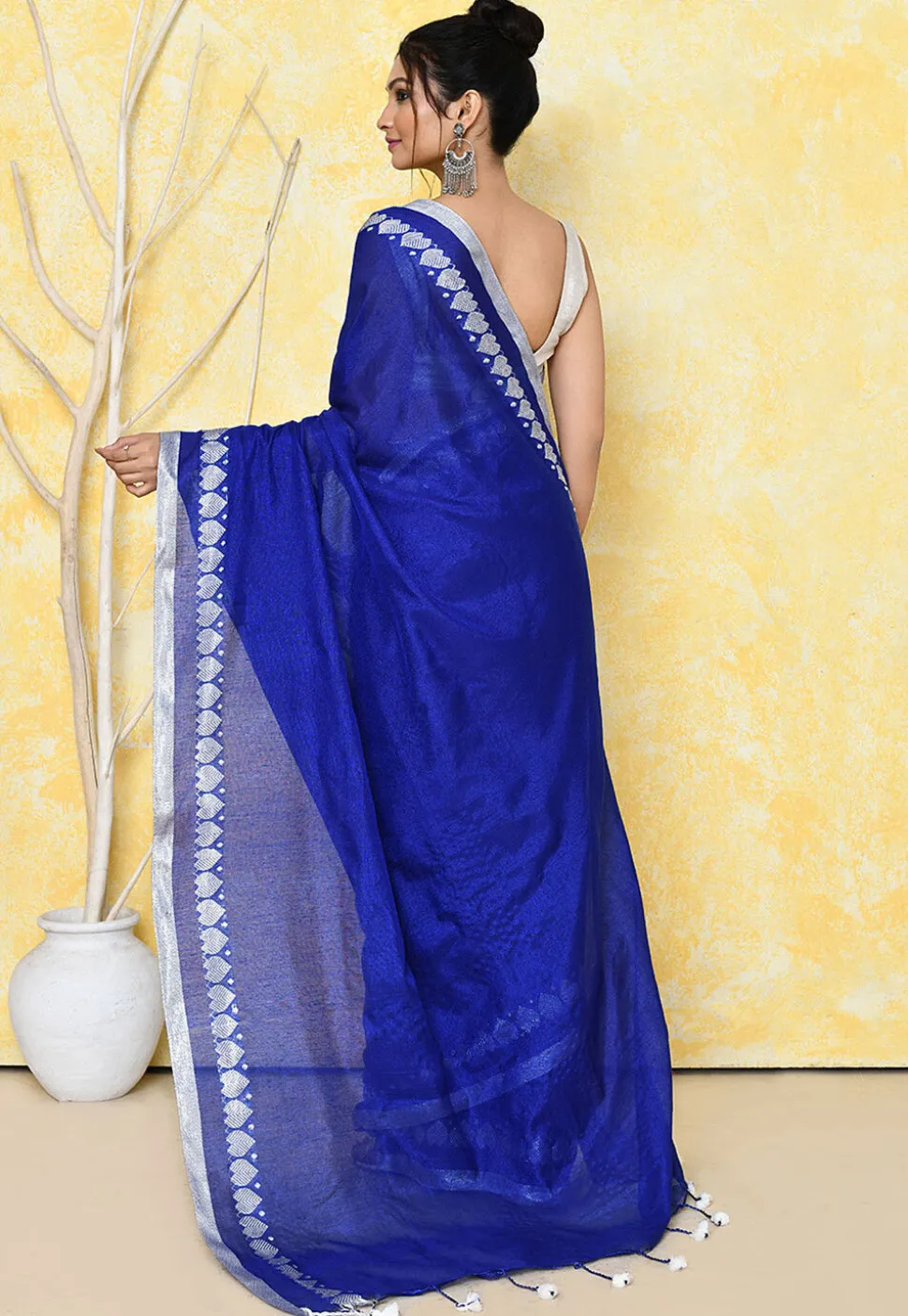 Handloom Tissue Silk Saree in Navy Blue