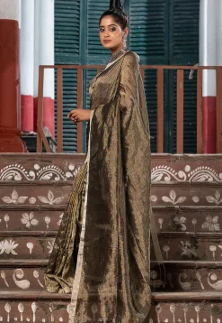 Handloom Tissue Silk Saree in Grey and Golden