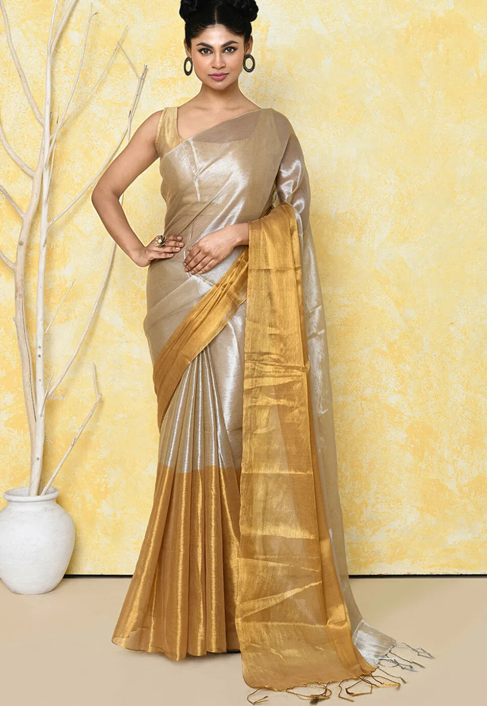 Handloom Tissue Silk Saree in Golden
