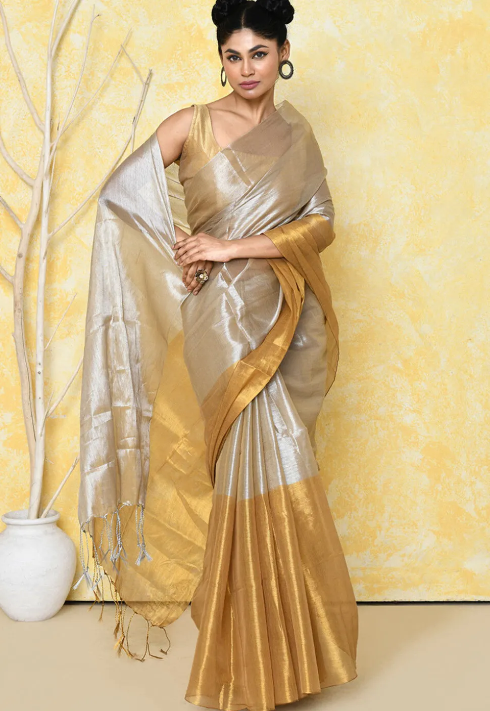Handloom Tissue Silk Saree in Golden
