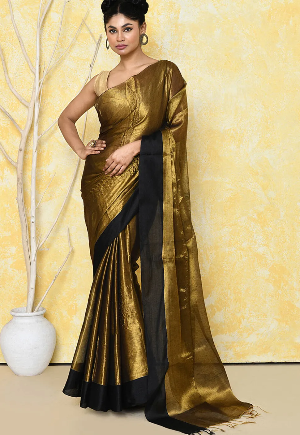 Handloom Tissue Silk Saree in Golden
