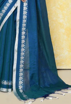 Handloom Tissue Silk Saree in Teal Blue