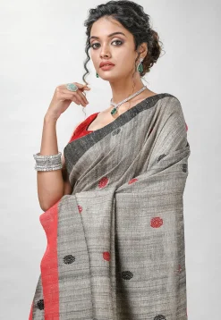 Handloom Tussar Silk Saree in Grey