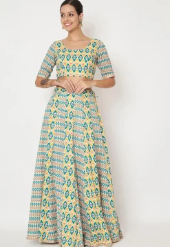 Ikat Print Cotton Skirt in Multicolor