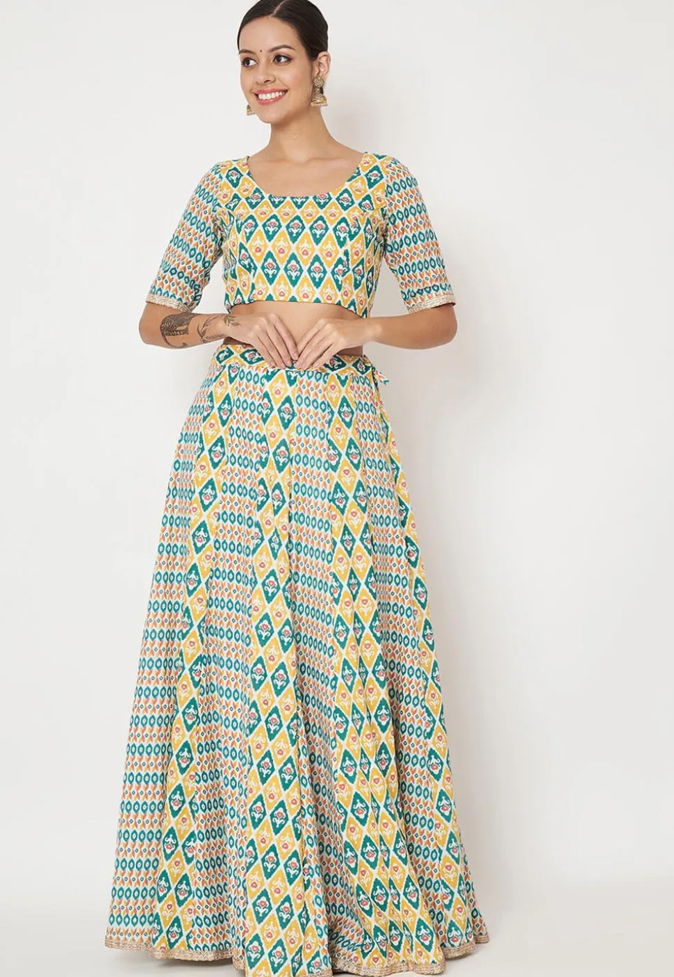 Ikat Print Cotton Skirt in Multicolor