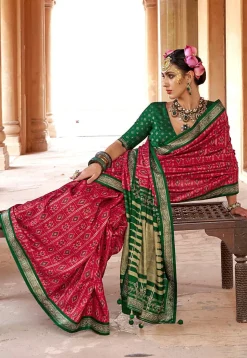 Ikat Printed Art Silk Saree in Red