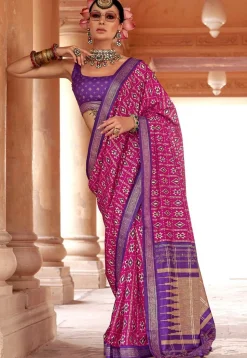 Ikat Printed Art Silk Saree in Magenta