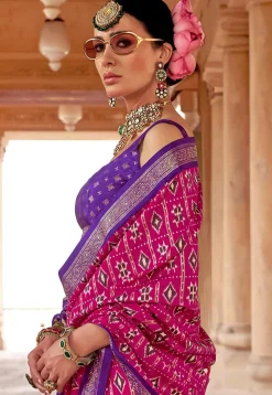 Ikat Printed Art Silk Saree in Magenta