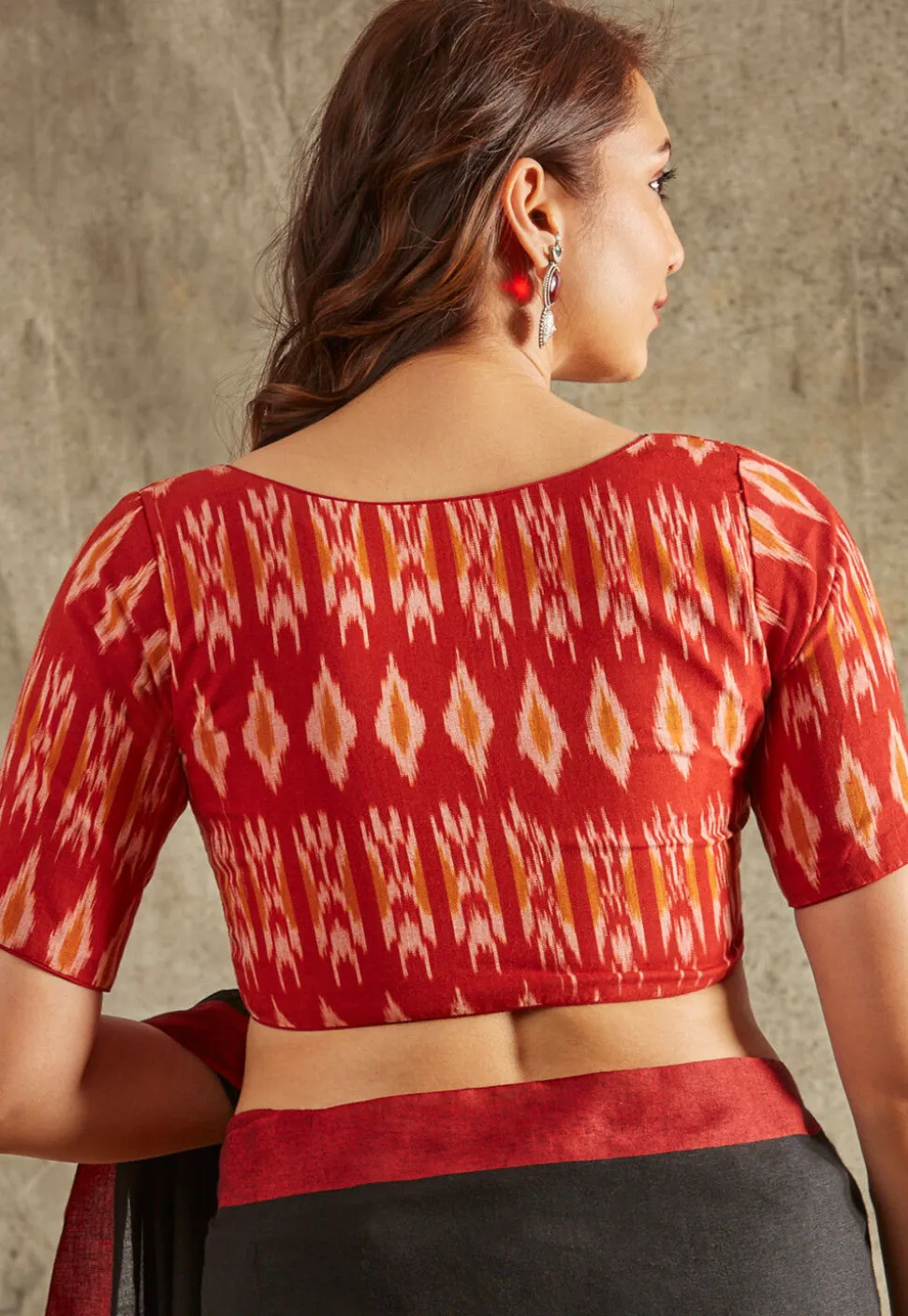 Ikat Printed Cotton Blouse in Red