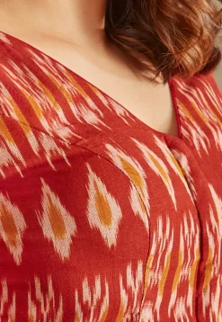 Ikat Printed Cotton Blouse in Red