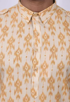 Ikat Printed Cotton Dhoti Kurta in Light Beige