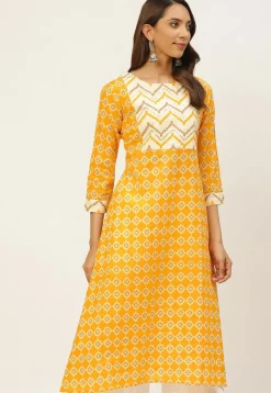 Ikat Printed Cotton Kurta in Yellow