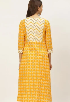 Ikat Printed Cotton Kurta in Yellow