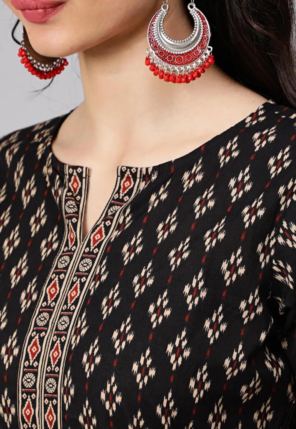 Ikat Printed Cotton Pakistani Suit in Black