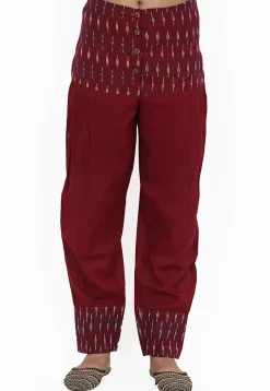 Ikat Printed Cotton Pant in Maroon