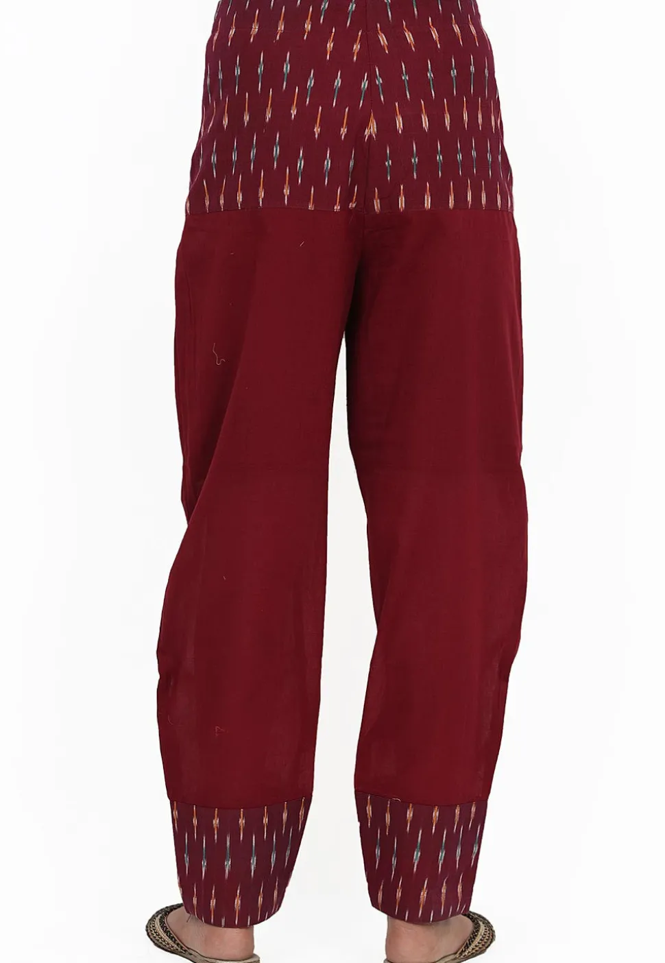 Ikat Printed Cotton Pant in Maroon