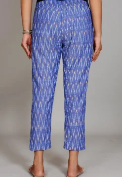 Ikat Printed Cotton Pant in Light Blue